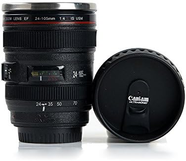 JAYHU 24-105mm Camera Lens Coffee Cup 13.5oz, Travel Mug - Camera Cup/Great Gift for Drinking Water Tea Coffee Juice or Milk/Thermos with Stainless Steel Insulated Tumbler A21 (black)