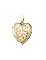 14K Yellow Gold Celtic "Sweetheart" 4 Leaf Clover Locket 3/4 inch x 3/4 inch in Solid 14K Yellow Gold