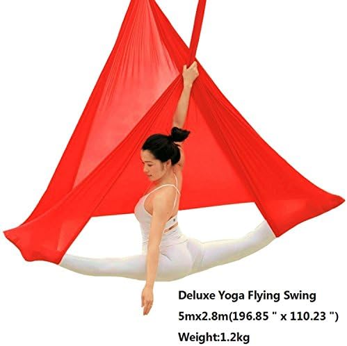 Aerial Yoga Hammock - Deluxe Premium Elastic Pilates Yoga Swing Inversion Sling,360 Degree Hanging Yoga Sling,High Quality Flying Hammock,Anti gravity Yoga Trapeze,Yoga Hammock Kit - Red