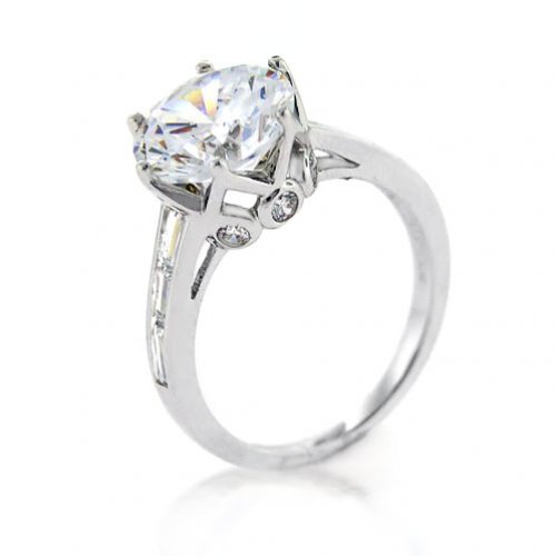 Bling Jewelry Sterling Silver 4 ct Crown CZ with Baguette Side Stone Engagement Ring (5-9)