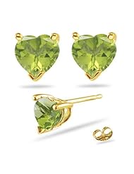 0.30 Cts of 3 mm AAA Heart Peridot Stud Earrings in 18K Yellow Gold