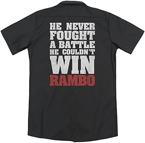 Rambo:First Blood He Never (Back Print) Mens Work Shirt BLACK 2X