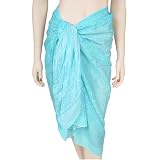 Sarong Pareo Wrap, Aqua Colored Paisley Lotus Flower Sheer Lightweight Cotton Print