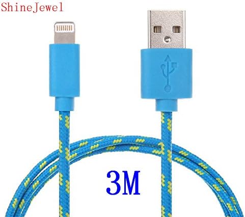 iPhone 6 cable, iPhone 5 Cable, ShineJewel(TM) 1 PCS DIY 3M 10Ft Extra Long New Ruggedized Braided Fabric Design High Quality For iPhone 6 iPhone 6 Plus iPhone 5 cable - Extra Long iPhone 6 iPhone 5 5S 5C iPad 4 ipad mini iPod Touch Nano 7th Gen - 8 pin to USB Data Sync Transfer cable - iPhone 6 cable, iPhone 5 Cable, 10Ft - 10ft iPhone 6 iPhone 5 Charger-Blue