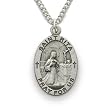 Sterling Silver 7/8" Oval Engraved St. Rita, Patron of Impossible Cases Medal on 18" Chain