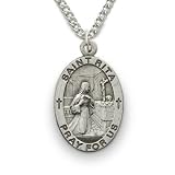Sterling Silver 7/8" Oval Engraved St. Rita, Patron of Impossible Cases Medal on 18" Chain