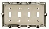 Brainerd 64461 Pineapple Quad Toggle Switch Wall Plate / Switch Plate / Cover, Brushed Satin Pewter 