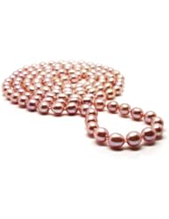 HinsonGayle AAA Handpicked Ultra-Luster Naturally Pink 8.0-8.5mm Cultured Pearl Rope Necklace (Glamour Collection, 48")