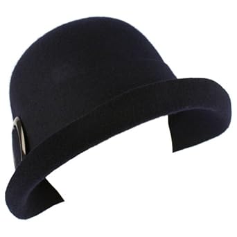 100% Wool Winter Structured Upturn Brim Cloche Bucket Bell Belt Church Hat Navy