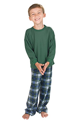 PajamaGram Big Boys' Flannel Tartan Plaid Pajamas with Thermal Top