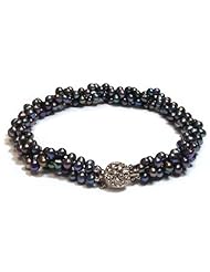 Black 3 Strand 17" Classic Freshwater Pearl Necklace with Sterling Silver Clasp