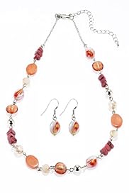 Assorted Bead Link Chain Necklace & Earrings Set