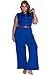 HOTAPEI Women Button Belted Sleeveless Wide Leg Jumpsuit Medium Royal Blue
