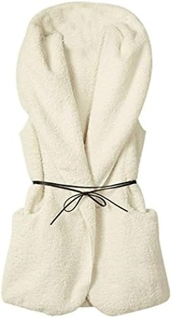 FINEJO Women Warmer Casual Bushy Hoodie Long Vest