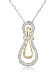 Yellow Gold Plated Sterling Silver Love Knot Diamond Pendant Necklace (1/6 cttw, I-J Color, I2-I3 Clarity), 18"