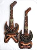 Set /2 Mask Guitar Plaques - Tiki Decor - New