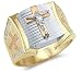 Solid 14k Tri-Color Gold Mens Large Cross Crucifix Ring