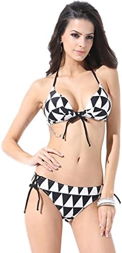 Yemi Women's Triangle Halter Swimwear Swimsuits (XL, Black)