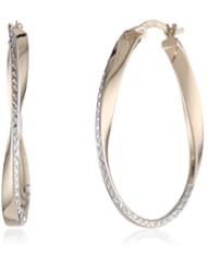 14K Yellow and White Gold Diamond Cut Oval 0.77mm Hoop Earrings