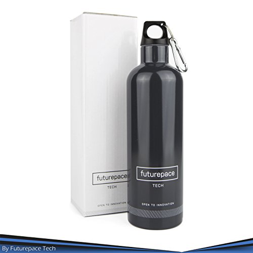 Futurepace Tech Best Stainless Steel Double Walled Vacuum Insulated Water Bottle - Charcoal - 20oz / 600ml - Perfect for Hiking, Camping, Beach, Yoga, Travel