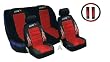 A Set of Low Back Type X Racing Style Front Bucket Seat Covers, Bench Seat Cover, Steering Wheel Cover and Shoulder Strap Cover - Red