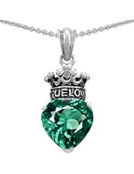 Genuine TRUE LOVE (tm) 925 Sterling Silver Simulated Emerald Heart With Crown Pendant
