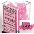 Chessex Dice: Polyhedral 7-Die Frosted Dice Set - Pink w/white (Limited Edition)