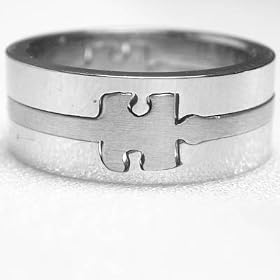 Autism Awareness Stainless Steel Interlocking Puzzle Piece Ring Size 6