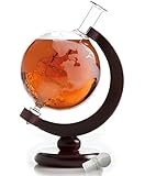 The Wine Savant Etched World Globe Decanter with Antique Ship (Mahogany Stained Wood)