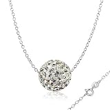 Unique Sterling Silver Chain and Swarovski Cubic Zirconia Crytals Round Ball Necklace