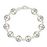 Sterling Silver Multi-Colored Enamel Peace-Sign Bracelet