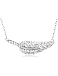 Sterling Silver Cubic-Zirconia Leaf Pendant Necklace, 16"+3" Extender