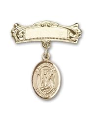 Gold Filled Baby Badge with St. Helen Charm and Arched Polished Badge Pin