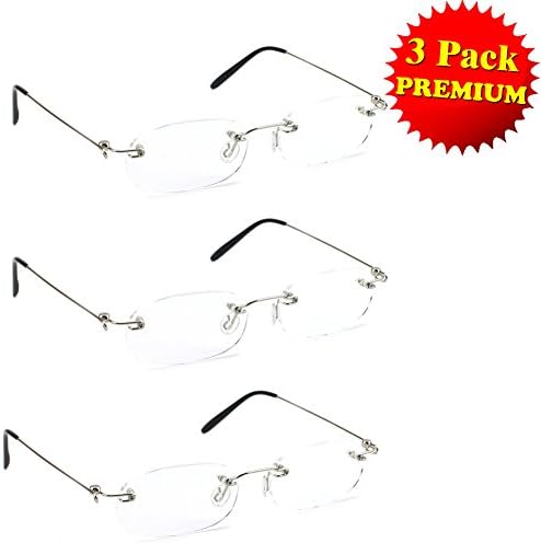 3-Pack Spring Hinge Super Thin Temple Rimless Reading Glasses Men and Women +2.5