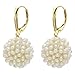 14k Yellow Gold 17-18mm Snowball Design White Freshwater Cultured Pearl Lever-back Earrings