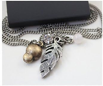 Lucky jewelry brand Retro Flash Diamond Feather Skull Long Sweater Chain Necklaces 1pc