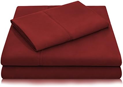 Poraty Luxury Double Brushed Microfiber Super Soft Luxury 4pc Bed Sheet Set - Wrinkle Resistant (Queen, Burgundy)