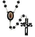 Virgen de Guadalupe Rosary with "Jesus" Crucifix - Black 10mm Wood Beads - 22'' in Length