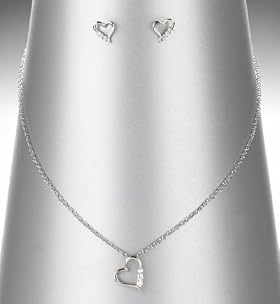 Platinum Plated Diamanté Heart Pendant Necklace 