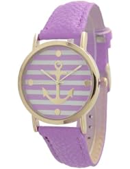 Womens Geneva Striped Anchor Style Leather Watch - Lavender