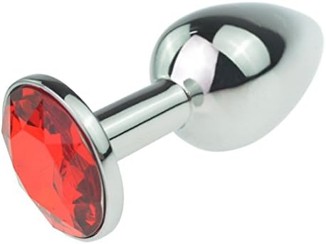 Medium Size Anal Plug, Stainless Steel Metal Plated 3D Acrylic Diamond Jewelry (Red)