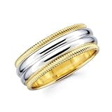 14K Wedding Band Women's 6MM Comfort Fit Braided Double Dome Two Tone Gold Ring For Size 7.5