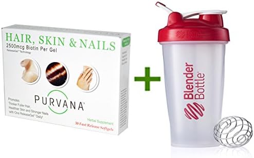 Best Heaven Sent Naturals, Purvana, Hair, Skin & Nails, 30 Fast Release Softgels, Sundesa, Classic Blender Bottle with Loop, Red, 28 oz Bottle