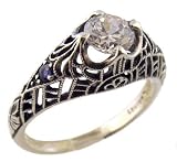Art Deco Style Sterling Silver .85ct Cubic Zirconia and Sapphire Ring