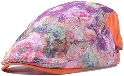 Deer Mum Lady Colorful Floral Lace Tartan Fashionable Beret Cap Hat (orange& purple)