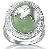 Green Jade Sterling Silver Elephant Ring