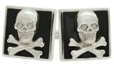 Skull & Crossbones Cufflinks, Black Enamel Crest Cufflinks, Sterling Silver, handcrafted