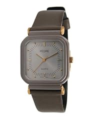 Pedre Womens Vintage Grey/ Gold-Tone Leather Strap Watch with Swiss Movement # 0048TX