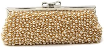 VERITA Classic Elegant Pearl OL Party Handbag Evening Clutch with Detachable Strap Champagne