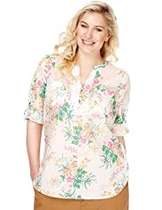 Plus Open Neck Collar Fluro Floral Top